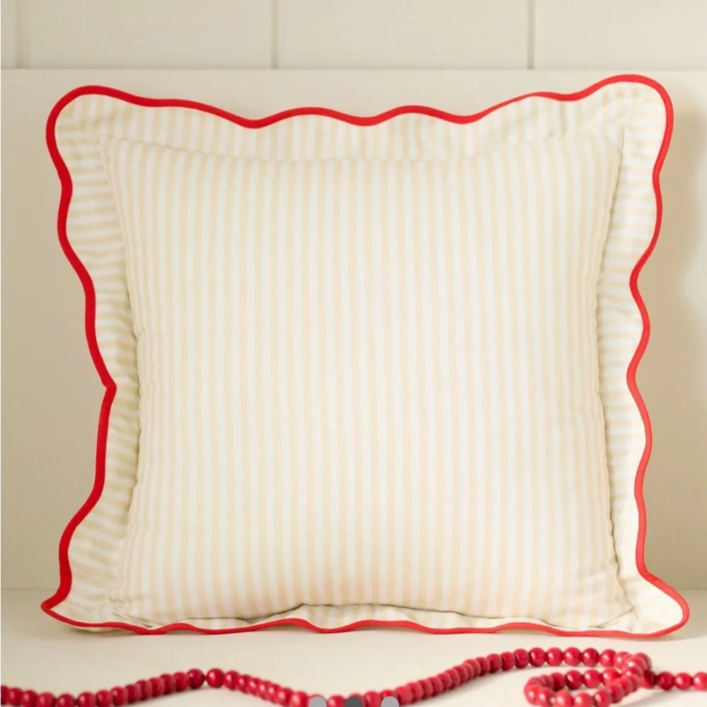 New! NWT Anthropologie Marlise Embroidered Cotton Holiday Pillow. Naughty & Nice